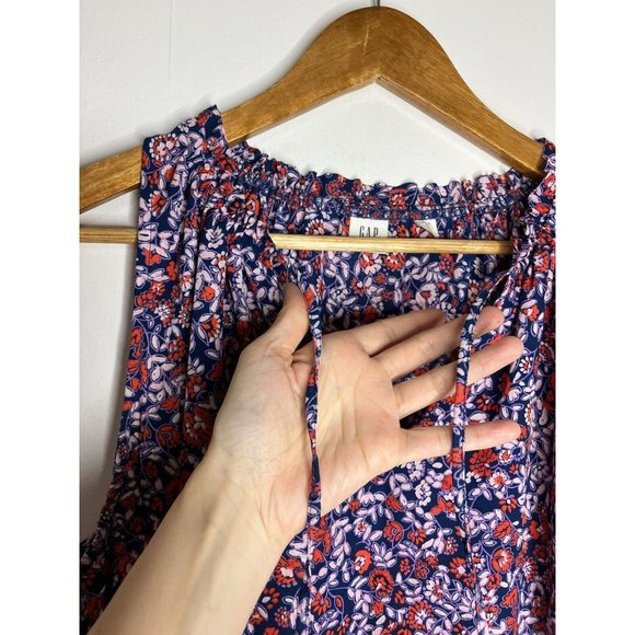 Gap Women's Medium Blue Red Sleeveless Floral Blouse - Picture 5 of 11